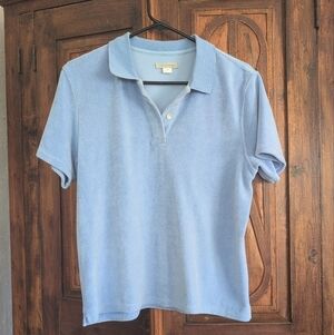 OuterKnown Polo Shirt Women's Medium Rewind Terry Cloth Top Light Blue EUC